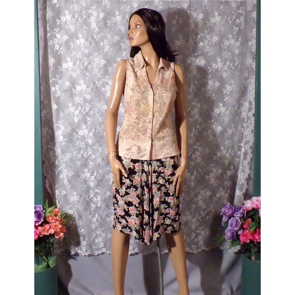 Vintage 90s Blouse 1990s Lace Sleeveless Collared Whimsigoth Boho Size Medium - Picture 6 of 8